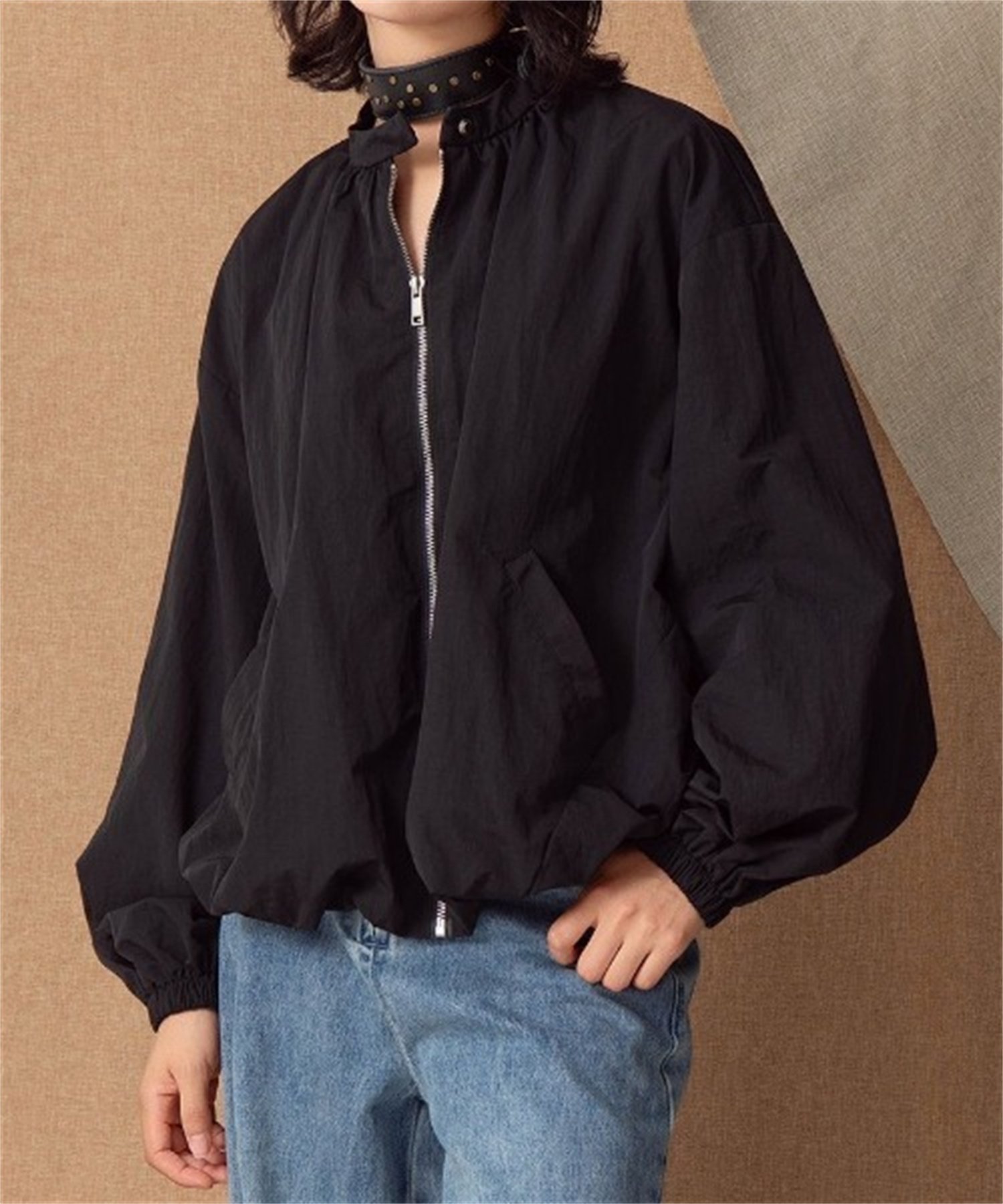 【SALE／10%OFF】CHUN CHUN NOTES 26SS/バルーンヘムスタンドカラーブルゾン ディアベル ジャケット・アウター ブルゾン・ジャンパー ブラック グレー【送料無料】