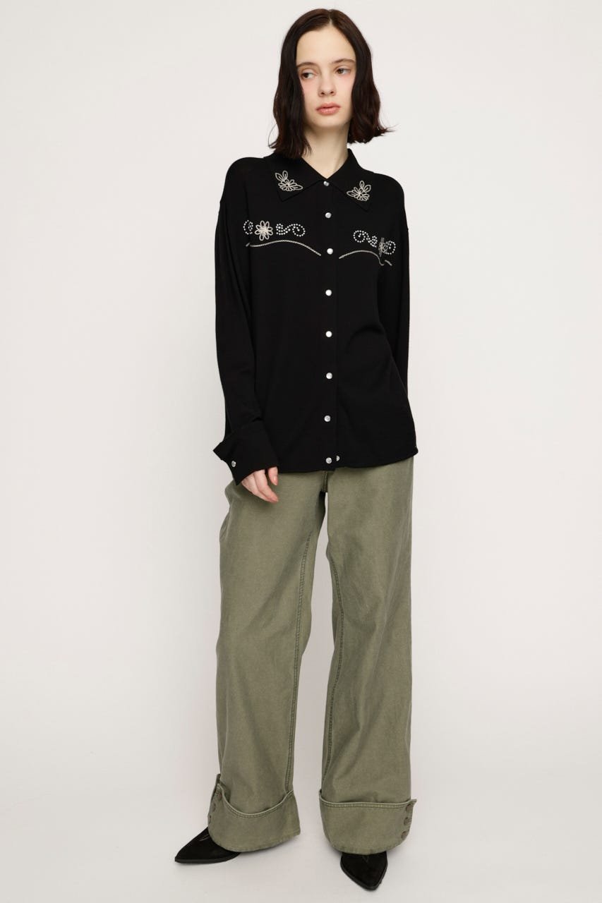 SLY L/W STUDDED MILITALY FLARE パンツ スライ パンツ その他のパンツ カーキグリーン