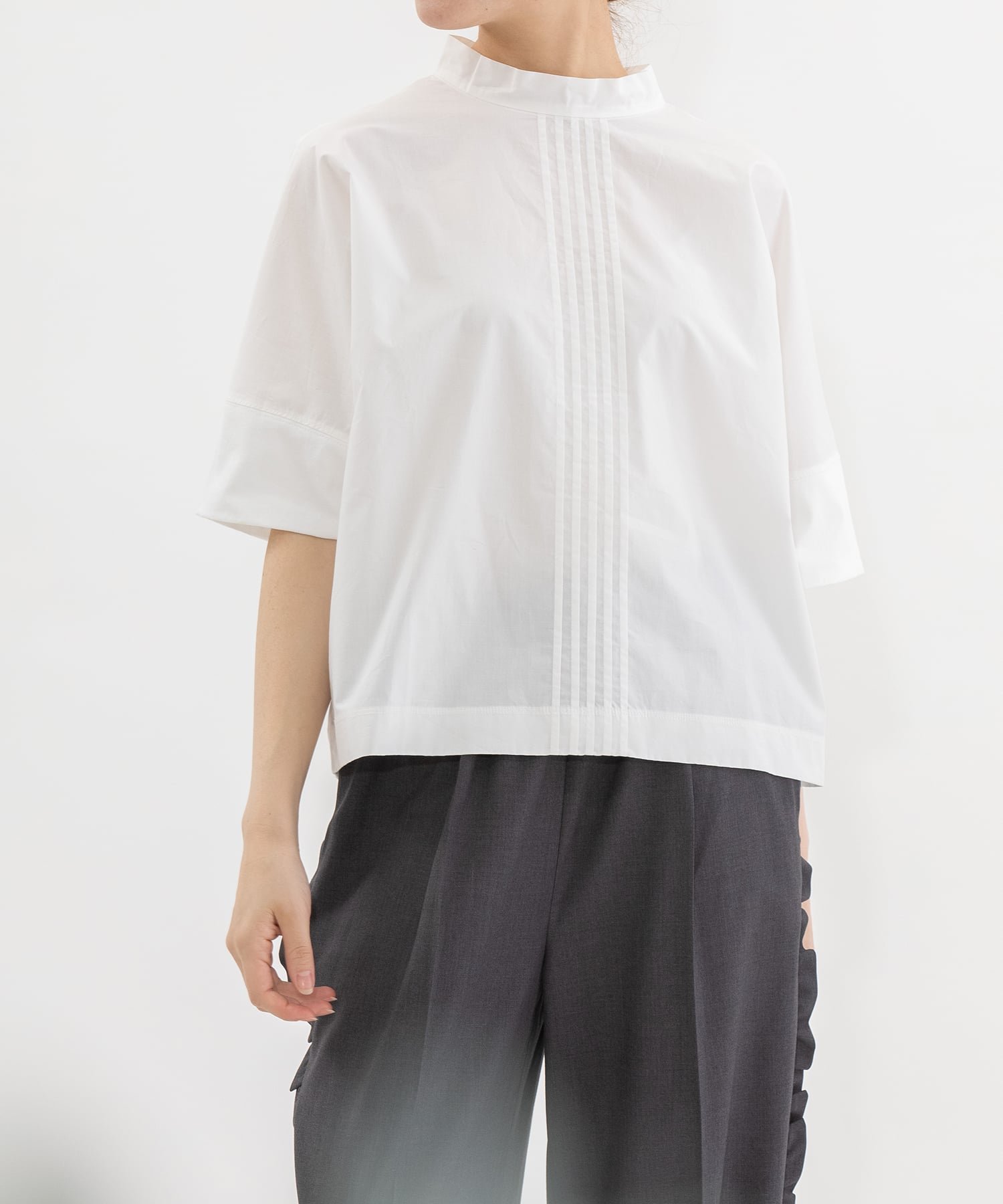 nop de nod USコットン後ろボーカラー布帛Tシャツ プードゥードゥー トップス カットソー・Tシャツ ブラック レッド ホワイト ネイビー