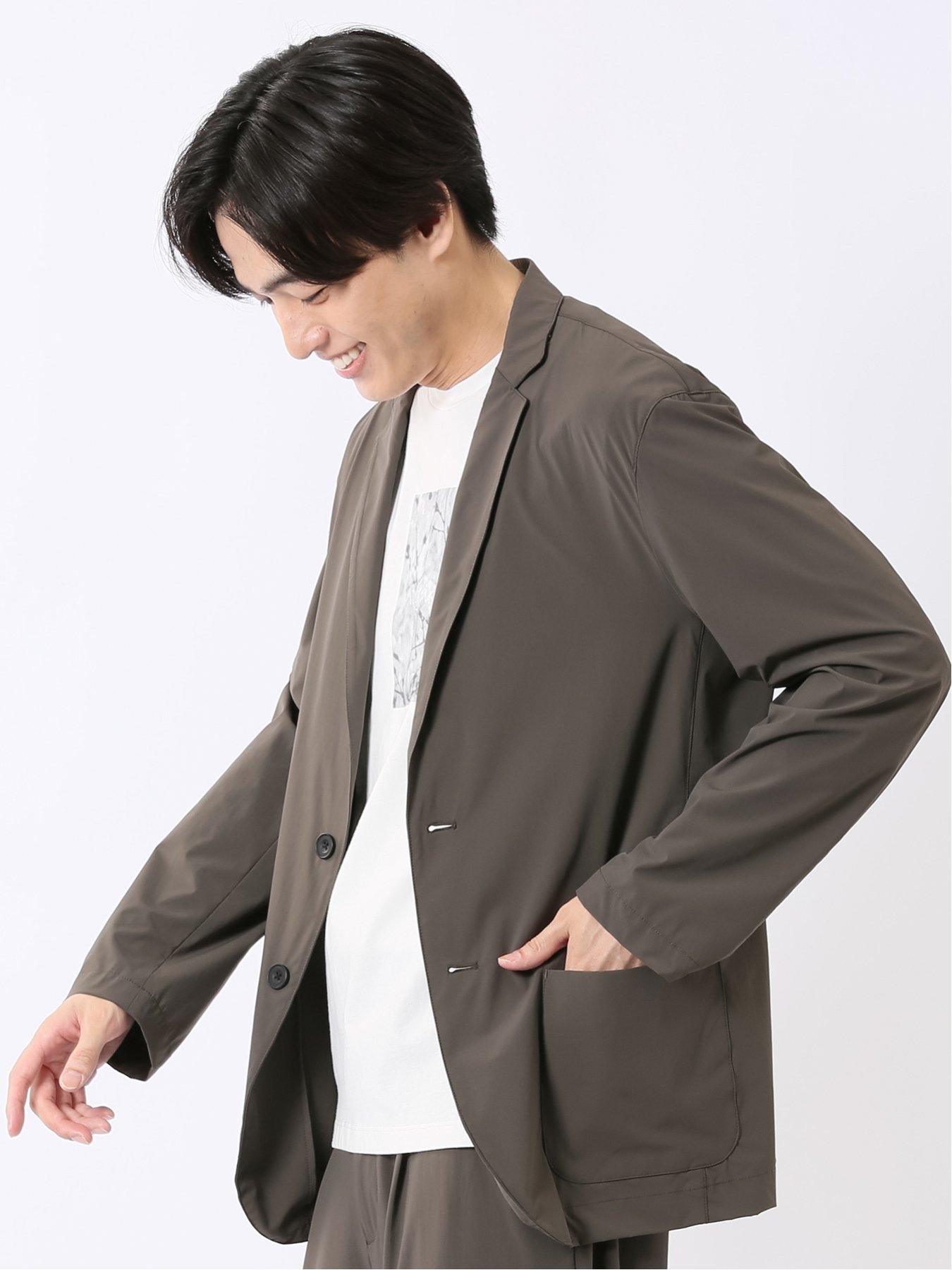 軽量 ストレッチ ナイロン混 2ボタン ジャケット(セットアップ可能) タカキュー ジャケット・アウター その他のジャケット・アウター ネイビー ブラウン