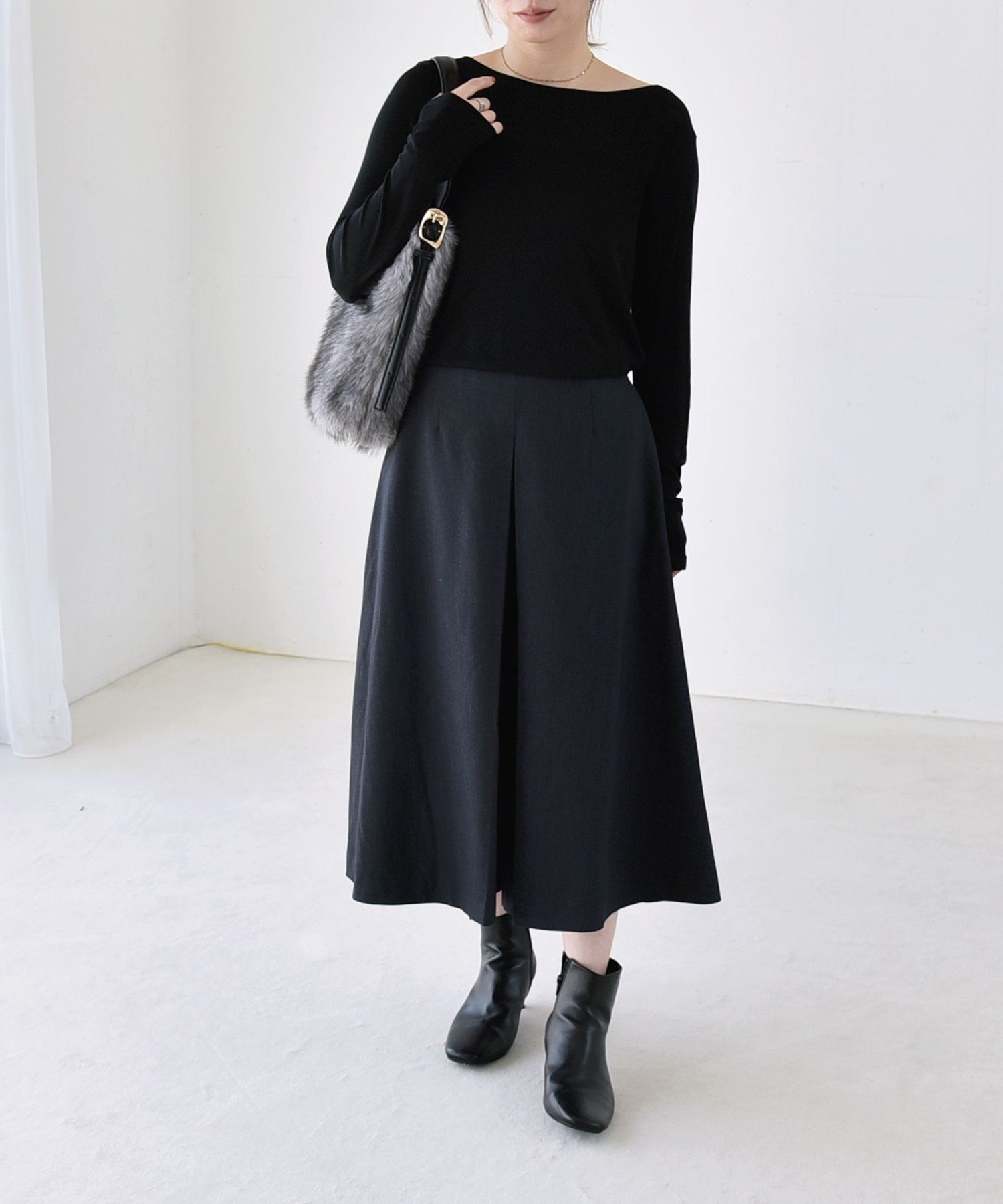 quaranciel 《予約》quaranciel:＜洗濯機可能＞Aライン ワイド ハーフ キュロット パンツ シップス パンツ キュロット ネイビー ブラウン