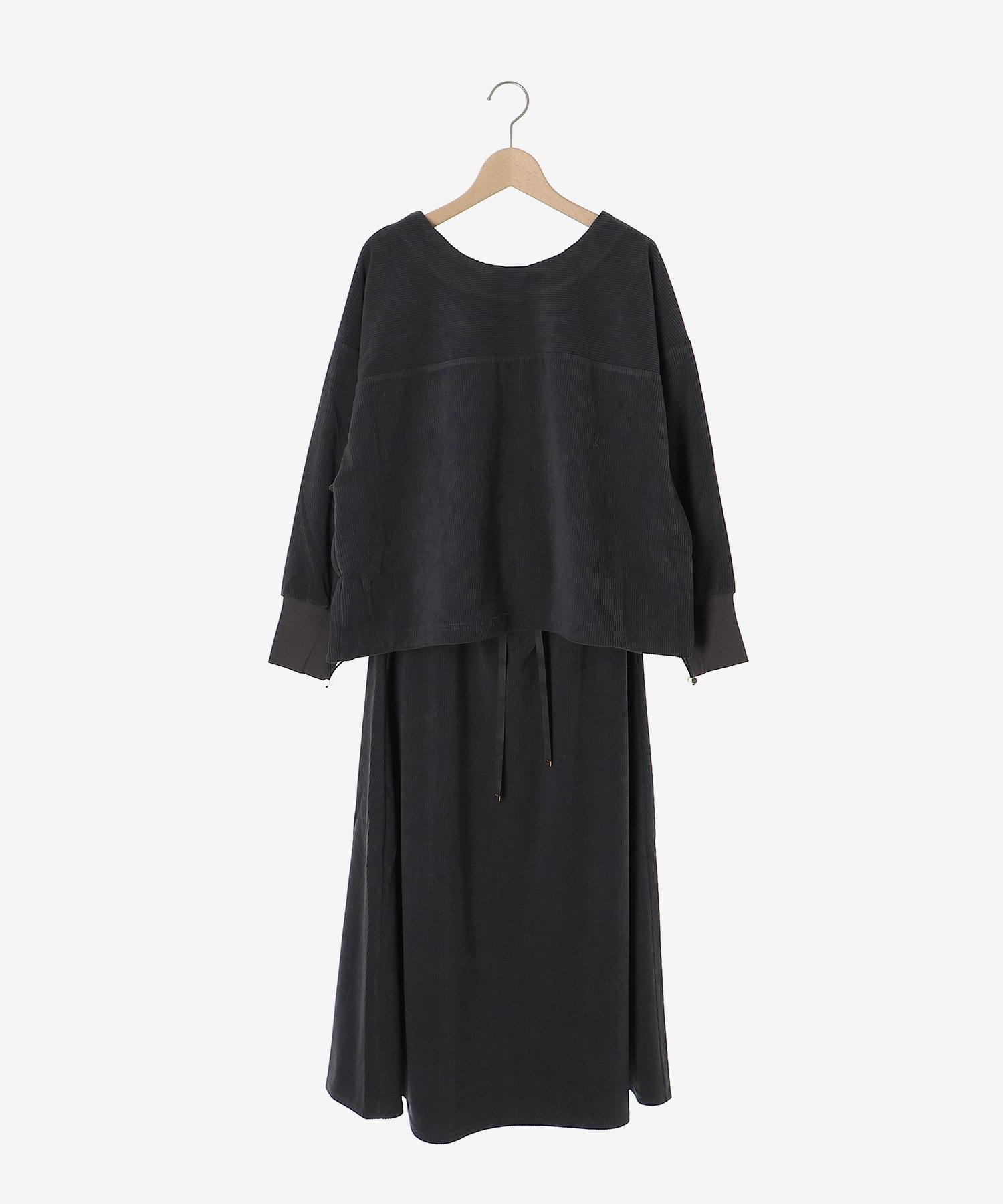 le.coeur blanc 《手洗い可能》カットコーデュロイ2WAYプル×スカートセット ルクールブラン ワンピース・ドレス その他のワンピース・ドレス ブラウン グレー