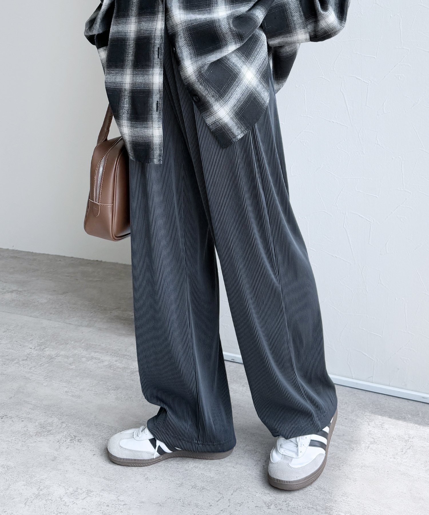 reca ストライプカットプリーツパンツ(y1132) reca レカ パンツ その他のパンツ ベージュ グレー【送料無料】(4)