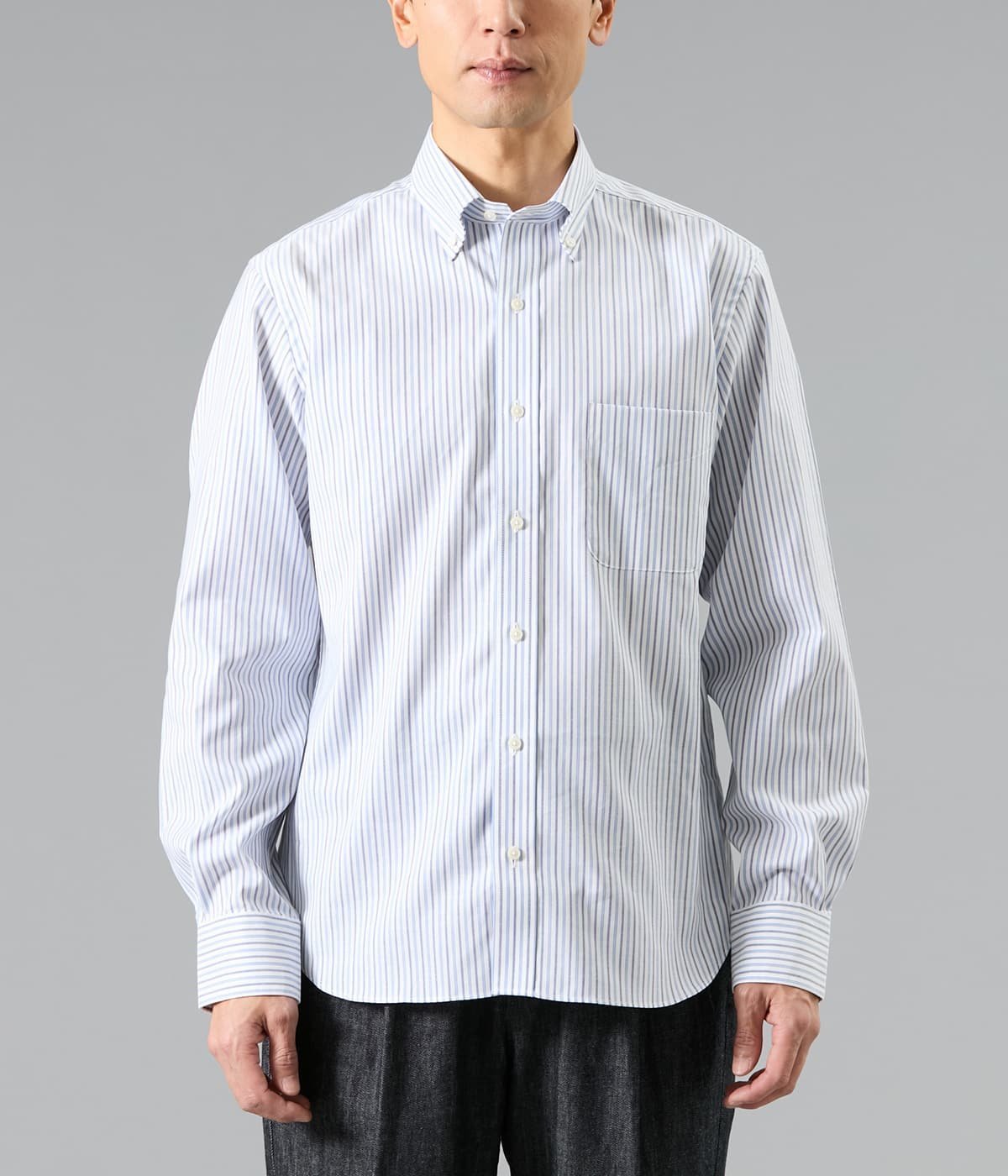 NEWYORKER MEN NY FitEase オルタネイトストライプ 長袖ショートボタンダウンシャツ ニューヨーカー トップス シャツ・ブラウス ネイビー パープル