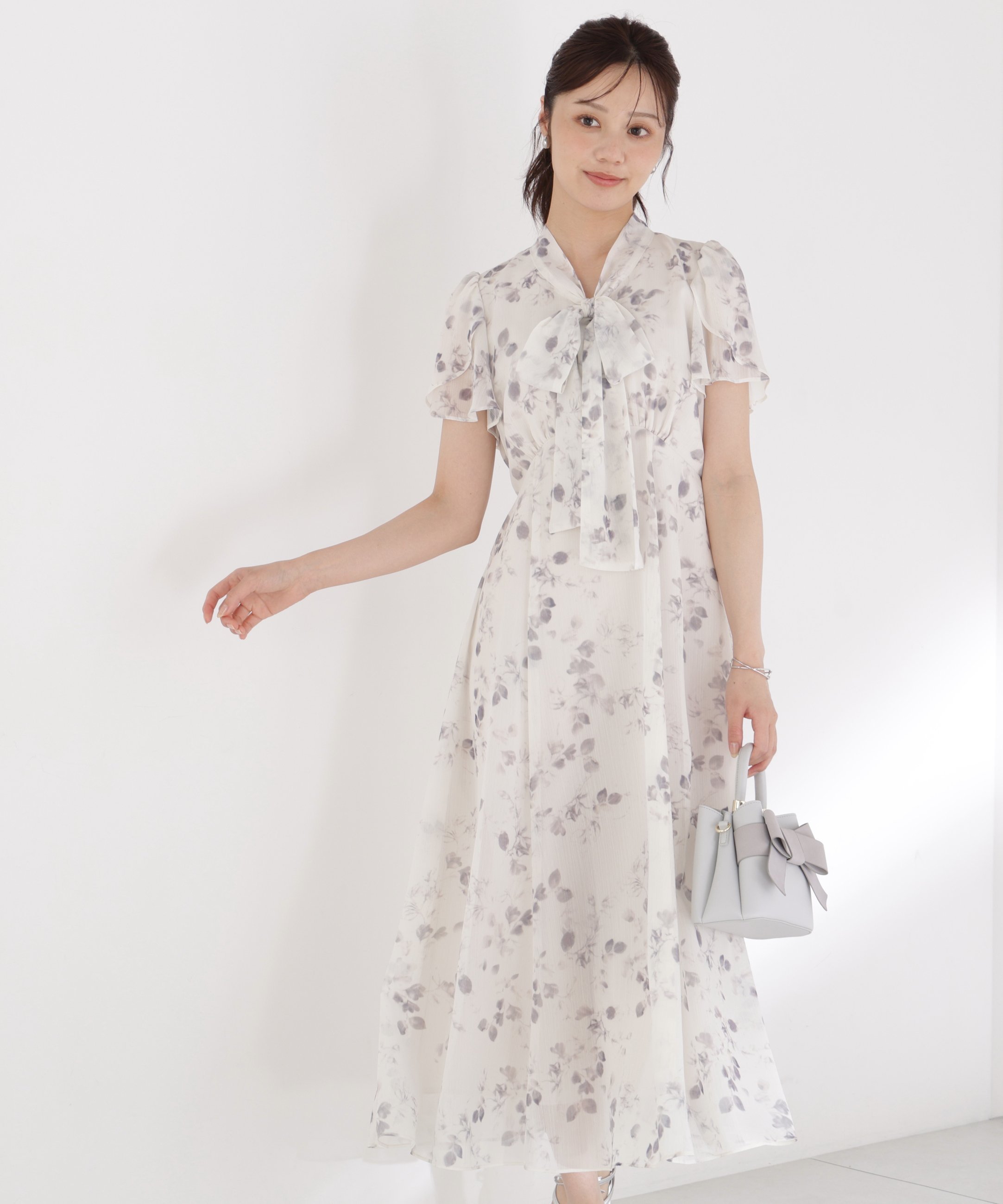 PROPORTION BODY DRESSING フラワープリントボウタイワンピース プロポーションボディドレッシング ワンピース・ドレス ワンピース ピンク ベージュ
