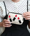 MIAN リップ刺繍スクエアポーチ トライシル 財布・ポーチ・ケース ポーチ ホワイト ピンク ブラック