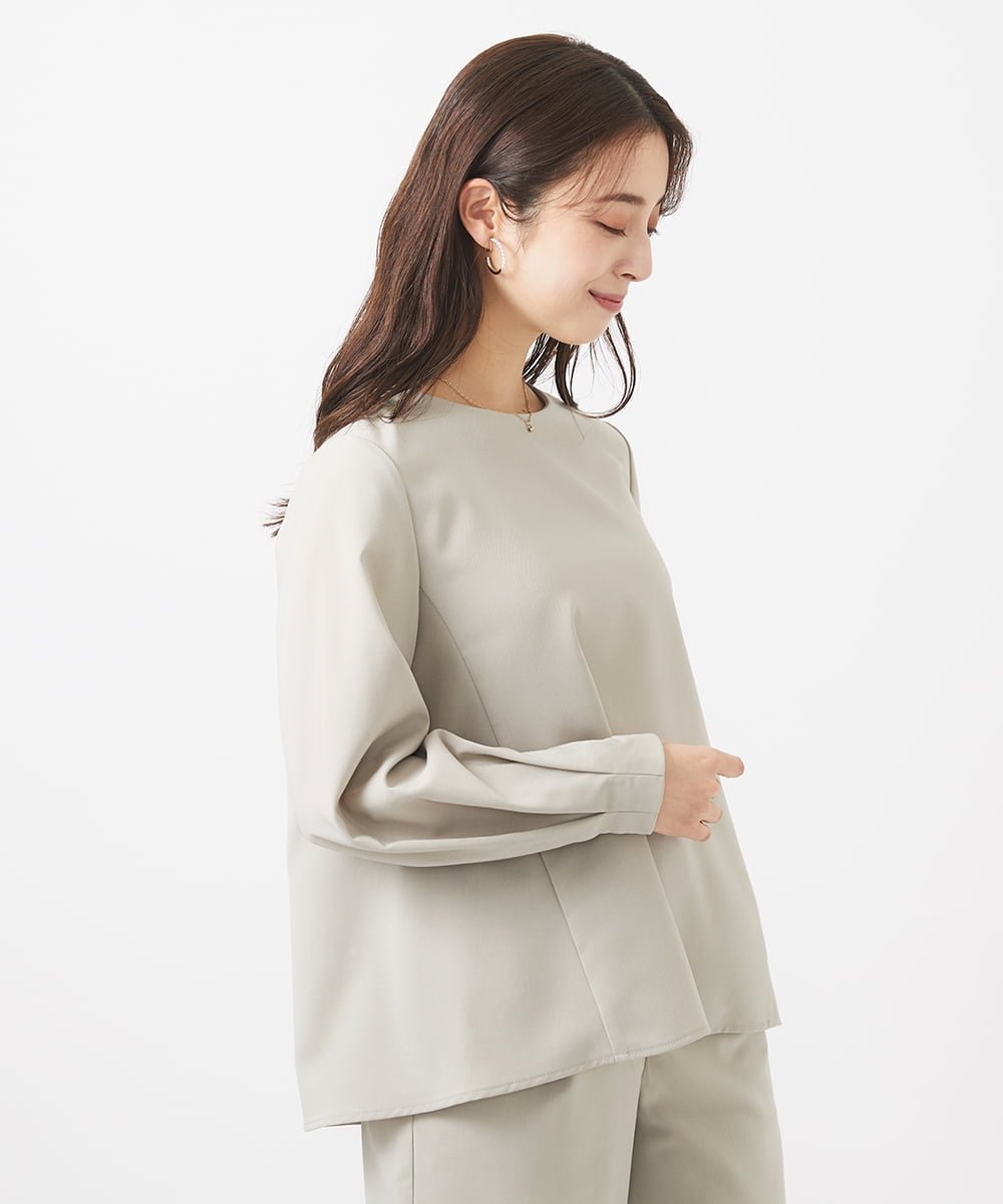 【SALE／50%OFF】MK MICHEL KLEIN（小さいサイズ） 【小さいサイズ】バックパール調釦タックスリーブブラウス/洗える メゾンドゥサンク トップス シャツ・ブラウス ベージュ ネイビー【送料無料】