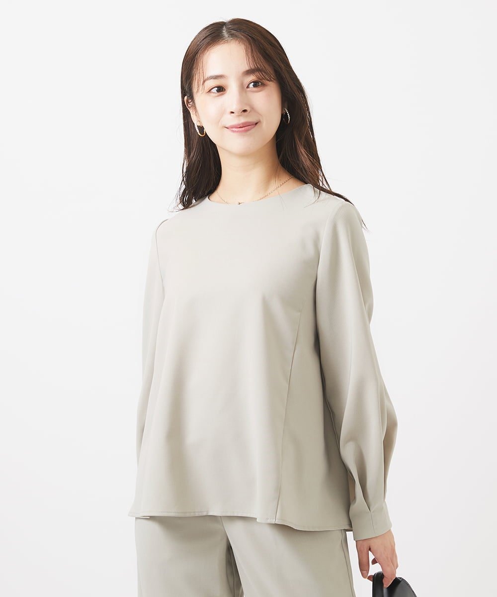 【SALE／50%OFF】MK MICHEL KLEIN（小さいサイズ） 【小さいサイズ】バックパール調釦タックスリーブブラウス/洗える メゾンドゥサンク トップス シャツ・ブラウス ベージュ ネイビー【送料無料】