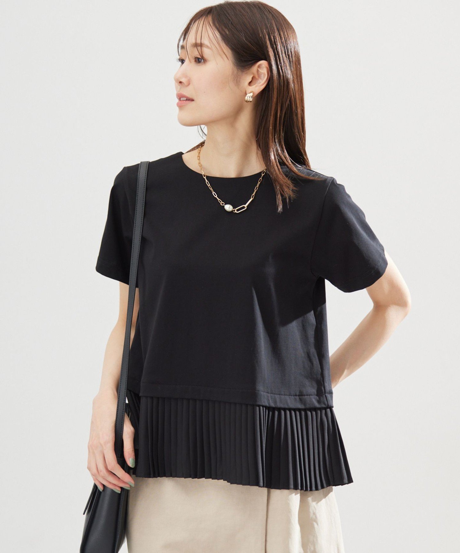 組曲 L クールプレーティング天竺プリーツ カットソー クミキョク トップス カットソー・Tシャツ ホワイト ブラック グレー