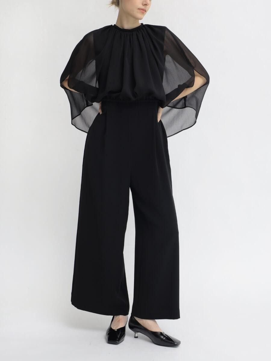 resil シフォンブラウスドッキングジャンプスーツ ラシュッド オールインワン・オーバーオール オールインワン・つなぎ ブラック【送料無料】