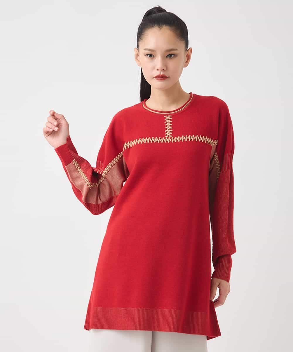 HIROKO BIS プレーティング刺繍ニットチュニック ヒロコ ビス ワンピース・ドレス チュニック グレー レッド ブルー【送料無料】