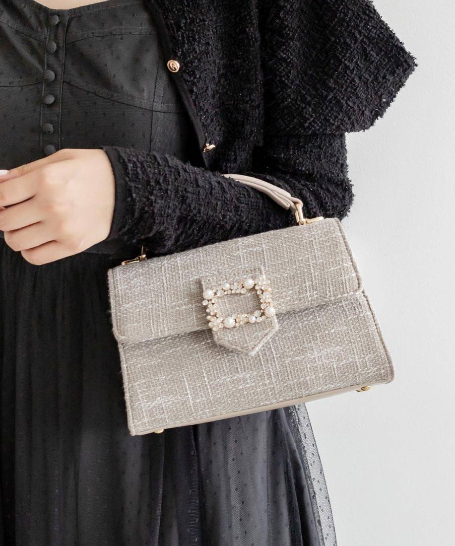 RANDA 2WAYビジューベルトフラップバッグ ランダ バッグ ショルダーバッグ ベージュ ブラック ホワイト【送料無料】のサムネイル