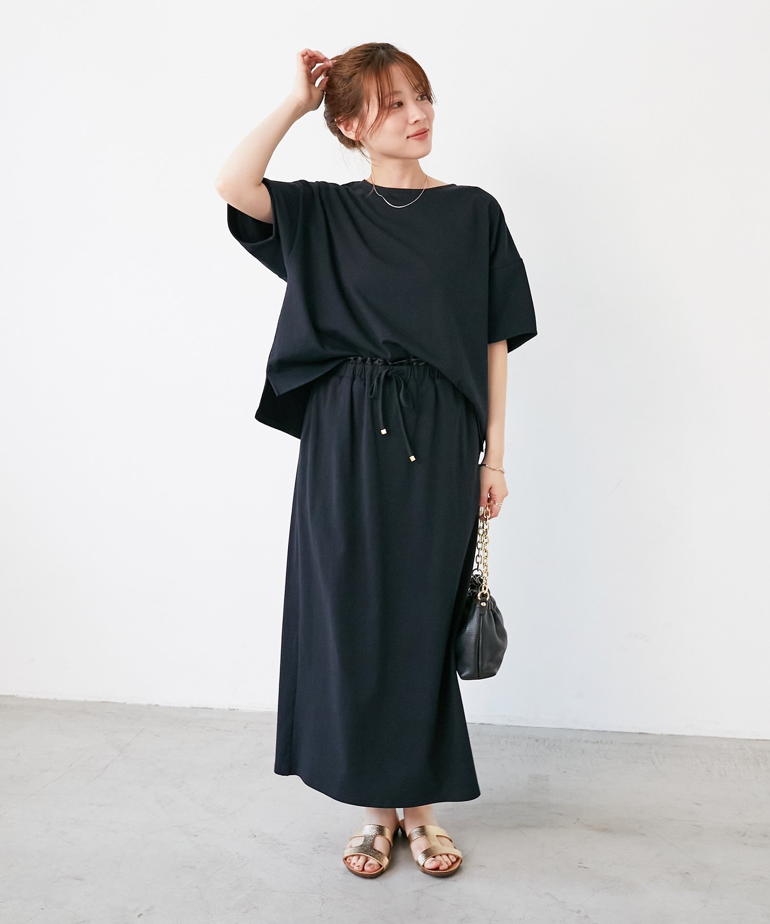 【SALE／30%OFF】le.coeur blanc MVS天竺プルオーバー×スカートセット ルクールブラン ワンピース・ドレス その他のワンピース・ドレス ブラウン ブラック【送料無料】のサムネイル