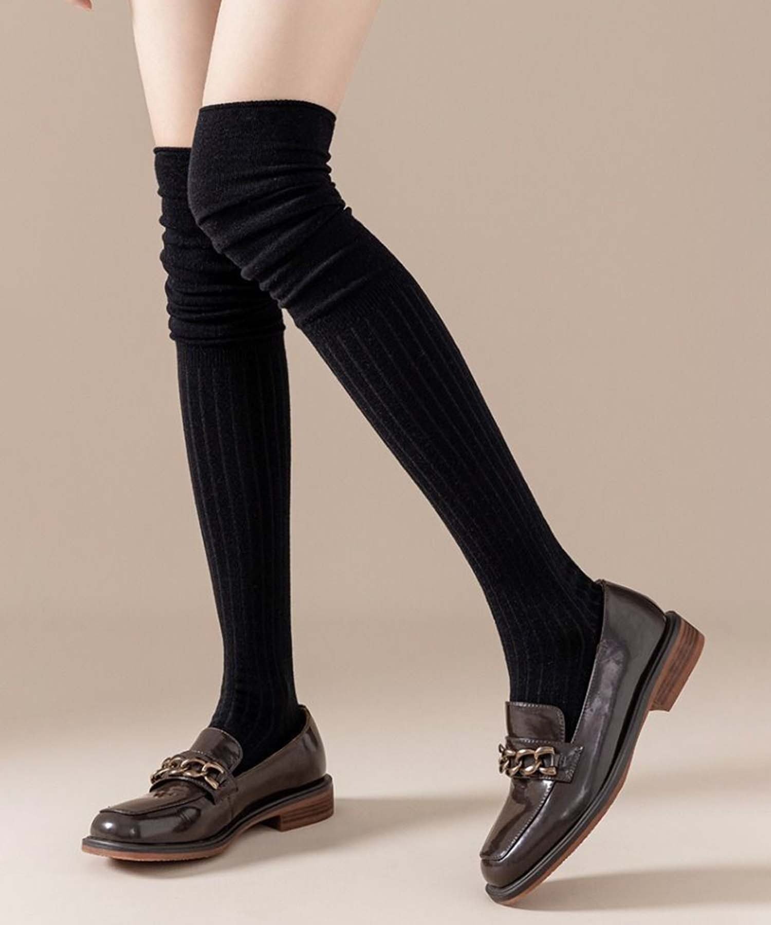 aimoha - select - 【MOSOX】切り替えニーハイソックス アイモハ 靴下・レッグウェア 靴下 ブラック ブラウン ホワイト グレー