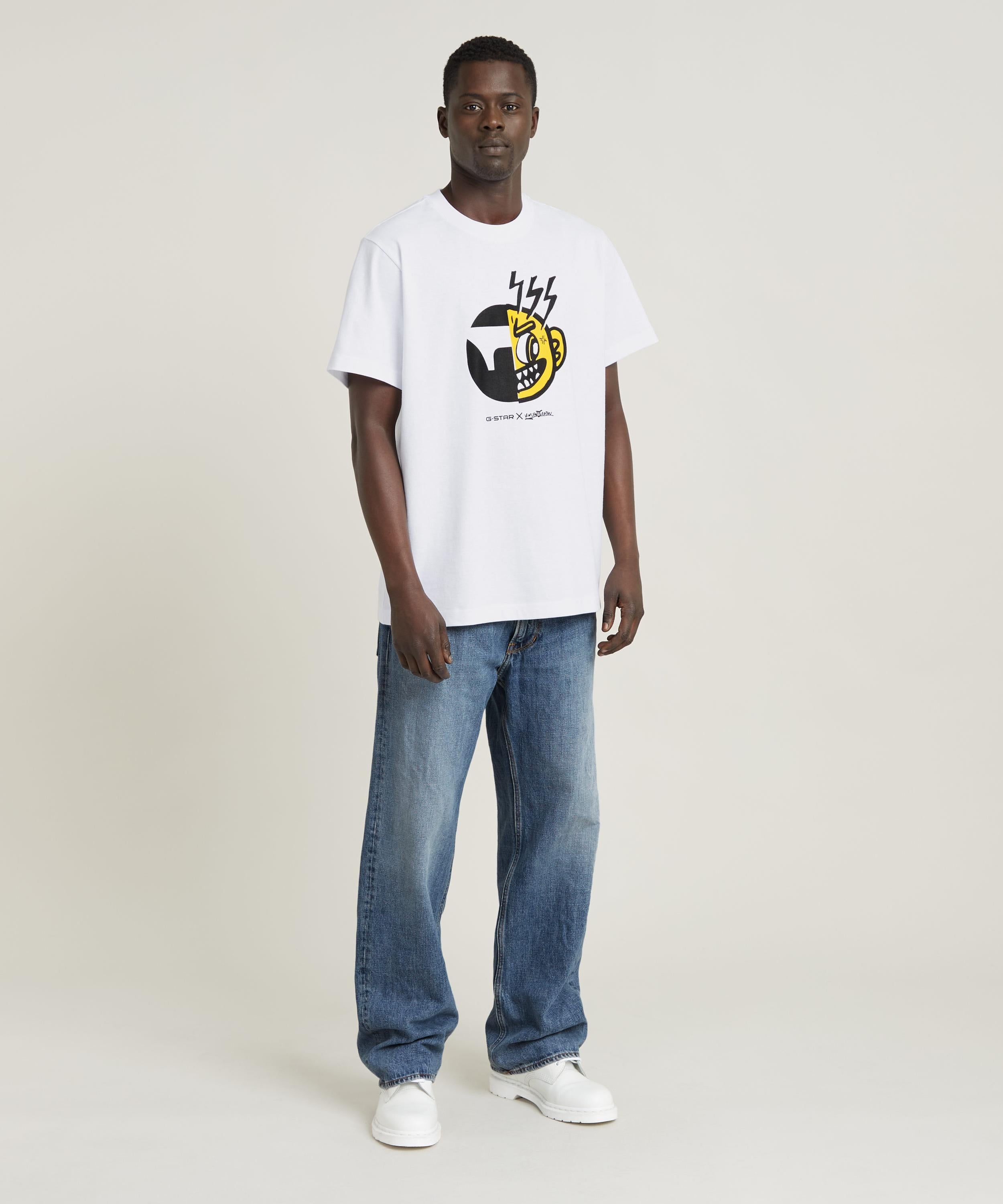 【公式ショップ】FACE CARTOON LOOSE T-SHIRT/アートグラフィックロゴオーバーサイズTシャツ ジースターロゥ トップス カットソー・Tシャツ ホワイト