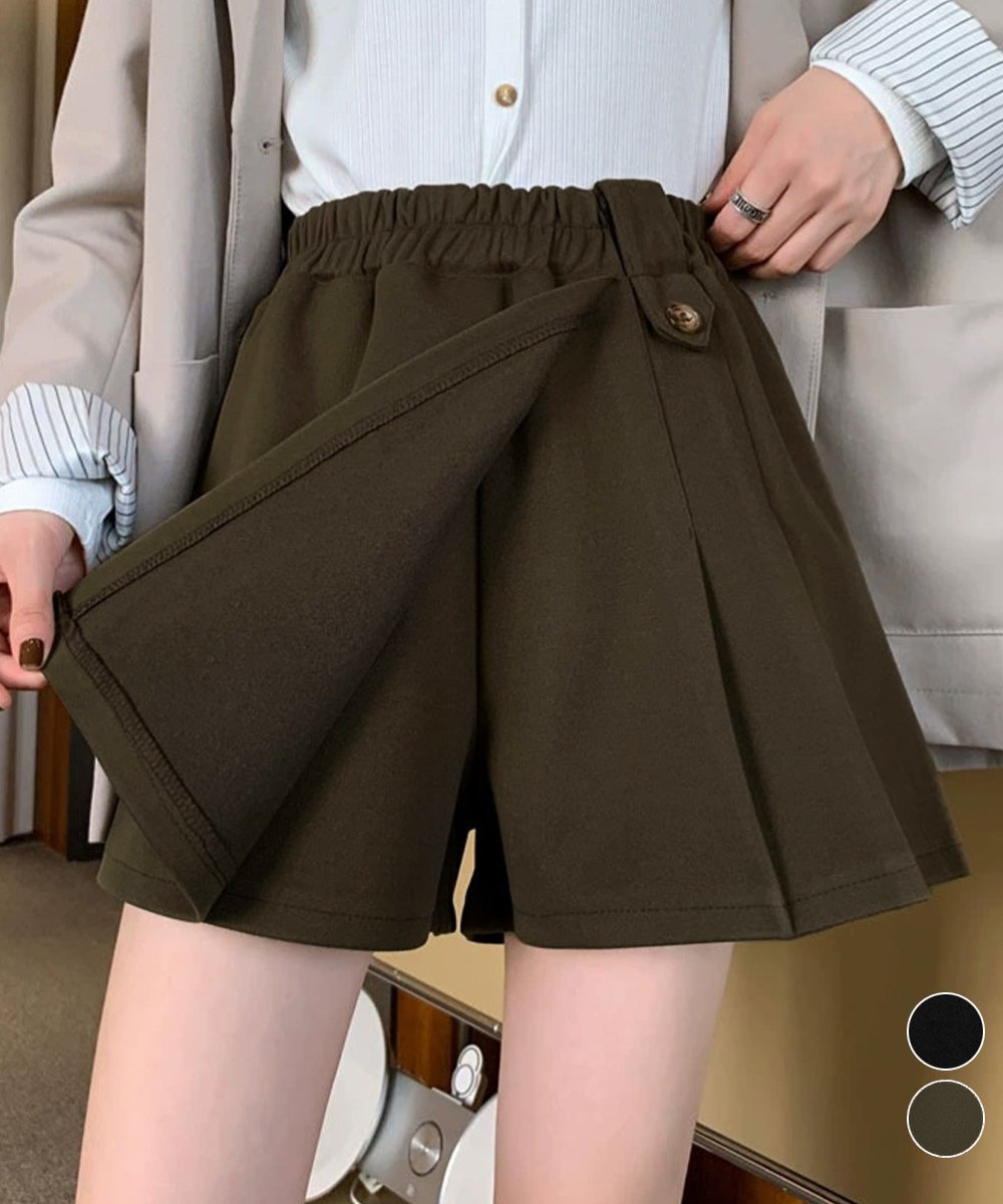 miniministore プリーツキュロットパンツ ウール風 秋冬 ミニミニストア パンツ キュロット ブラック