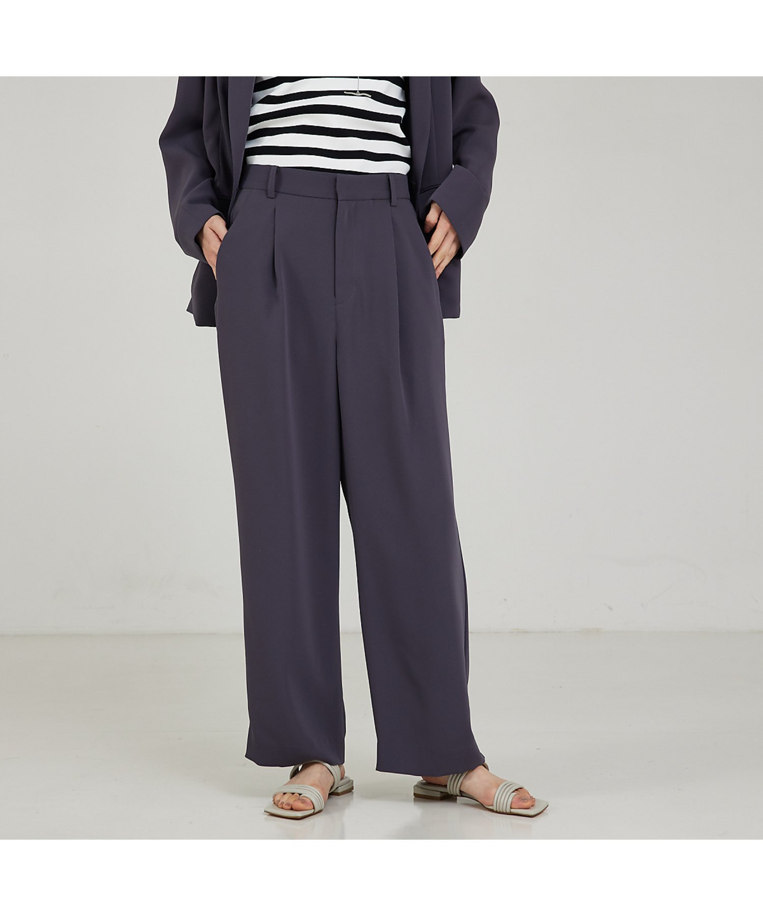 qualite 【セットアップ対応】マットサテンストレートパンツ カリテ パンツ その他のパンツ グレー ホワイト グリーン