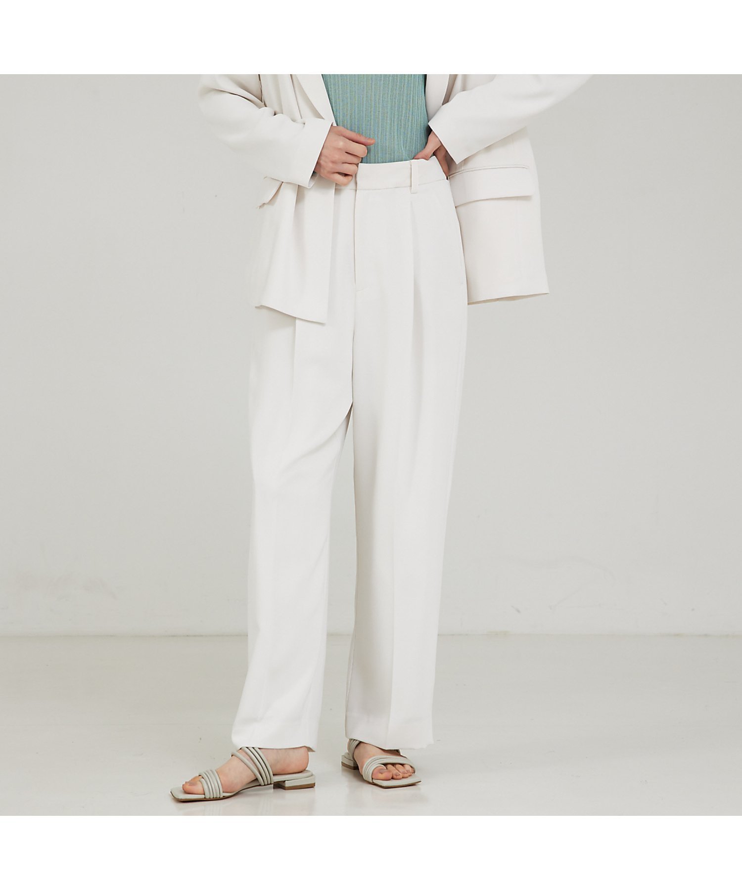 qualite 【セットアップ対応】マットサテンストレートパンツ カリテ パンツ その他のパンツ グレー ホワイト グリーン
