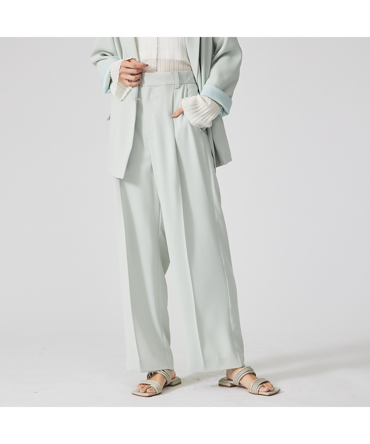 qualite 【セットアップ対応】マットサテンストレートパンツ カリテ パンツ その他のパンツ グレー ホワイト グリーン
