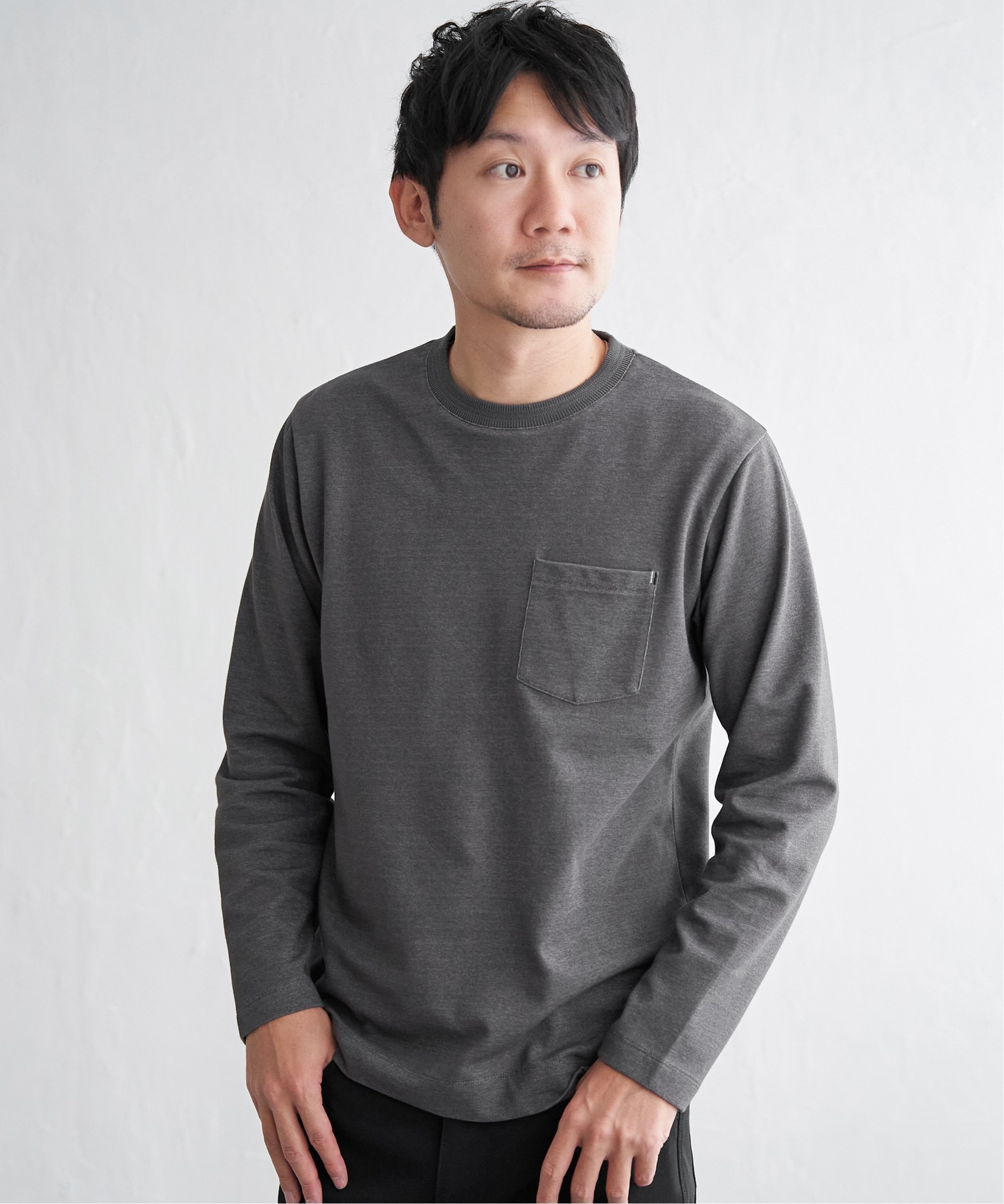 ikka ライトダンボールWフェイスロンT イッカ トップス カットソー・Tシャツ ブルー グレー ホワイト