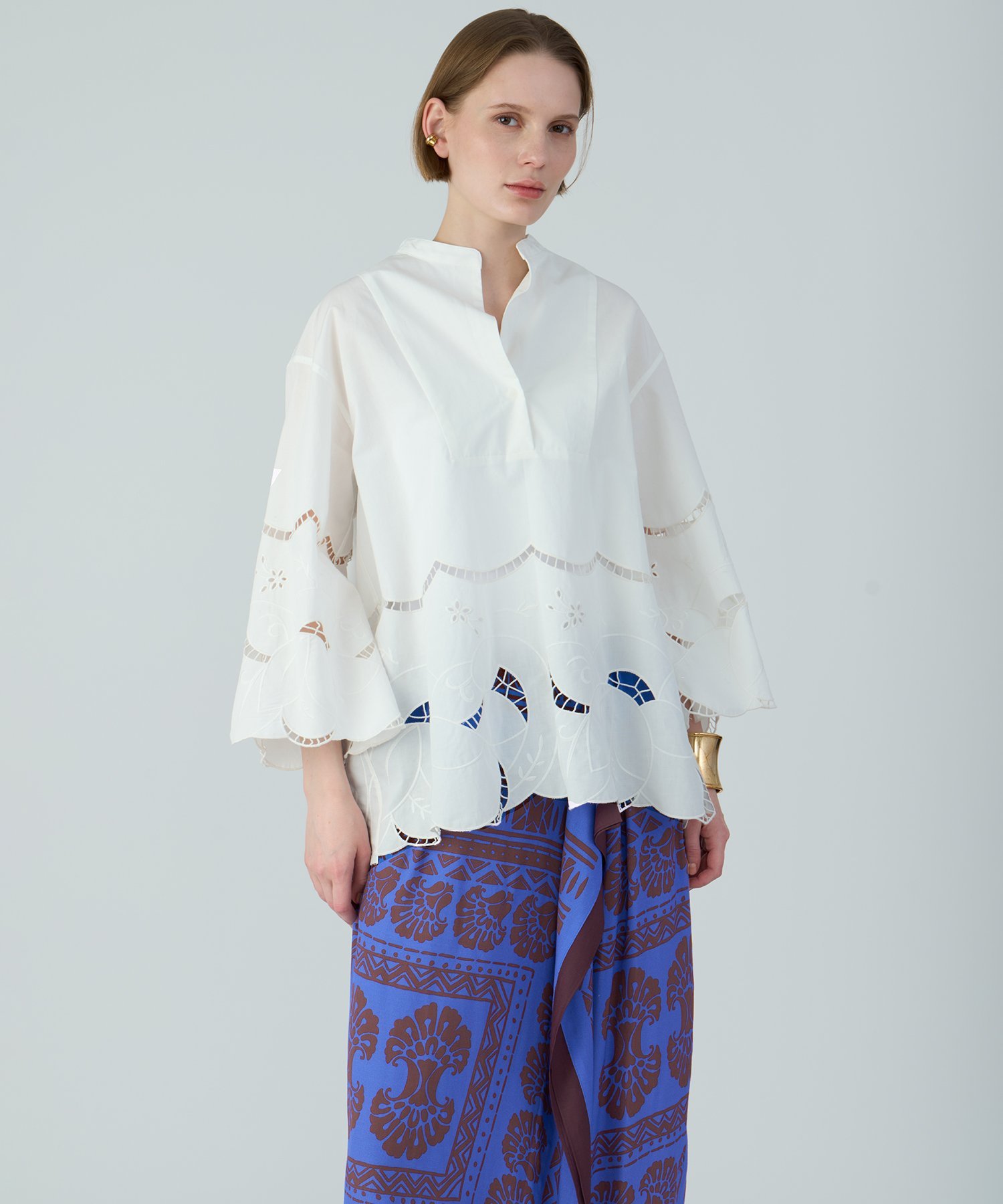 HOUSE OF LOTUS コットンリネンブレンドスカラップ刺繍ブラウス ハウス オブ ロータス トップス シャツ・ブラウス イエロー ホワイト ブラック【送料無料】のサムネイル