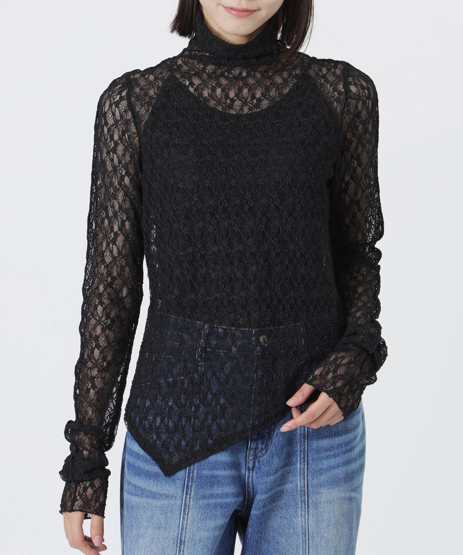 LOVELESS シアーレーストップス ラブレス トップス カットソー・Tシャツ ブラック