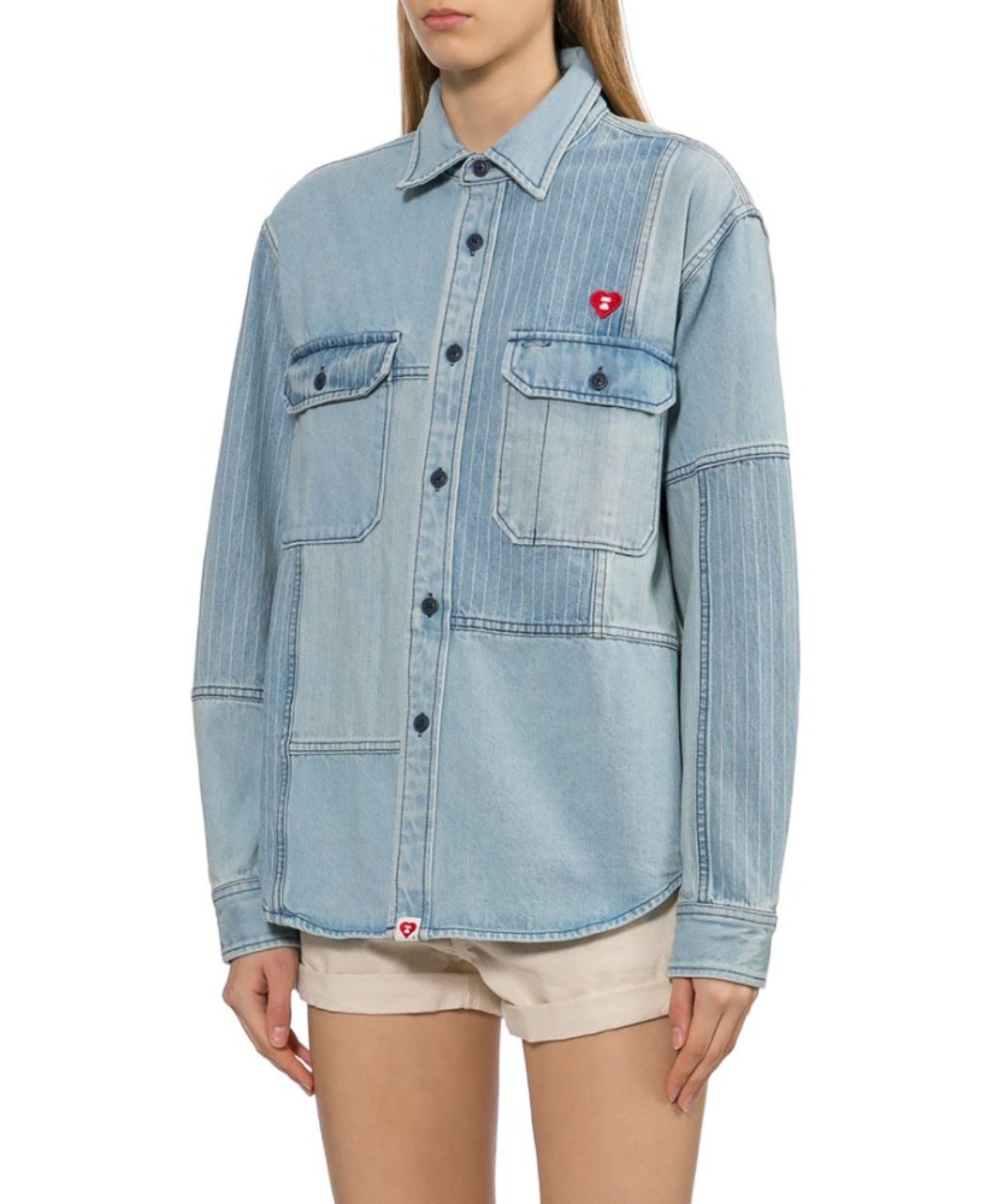 DENIM PATCHWORK WORK SHIRT ア ベイシング エイプ トップス シャツ・ブラウス ネイビー