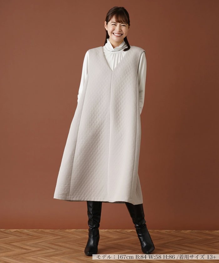 【SALE／53%OFF】Leilian PLUS HOUSE ダイヤ柄ジャンパースカート【my perfect wardrobe】 レリアン　プラスハウス ワンピース・ドレス ジャンパースカート ベージュ ブラック【送料無料】