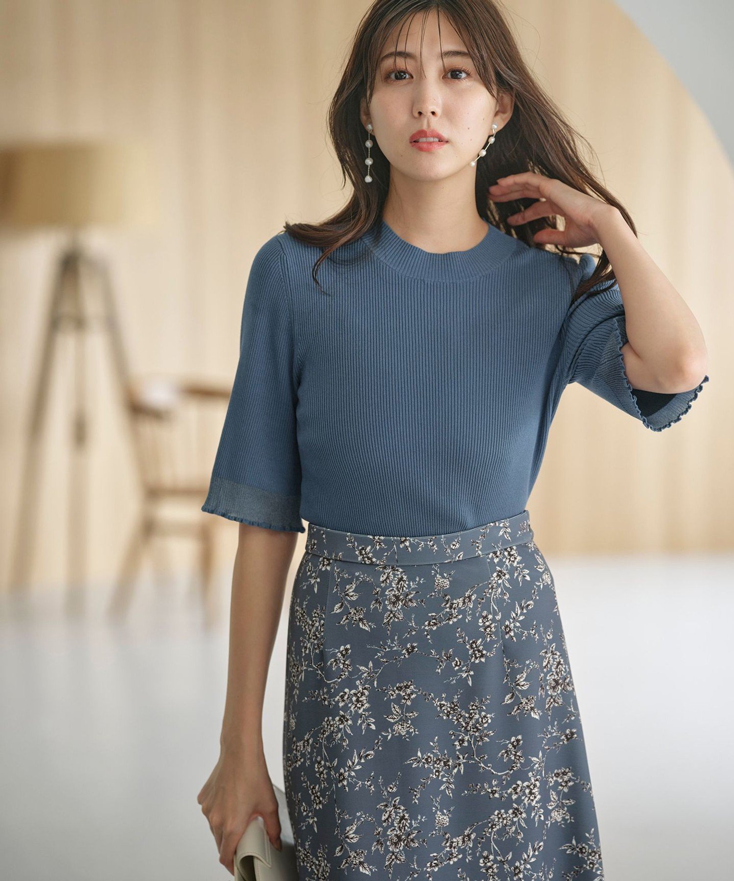 【SALE／30%OFF】any SiS L 【洗える】シアーディテール ニット エニィスィス トップス ニット ブルー ピンク ホワイト ブラック【送料無料】のサムネイル