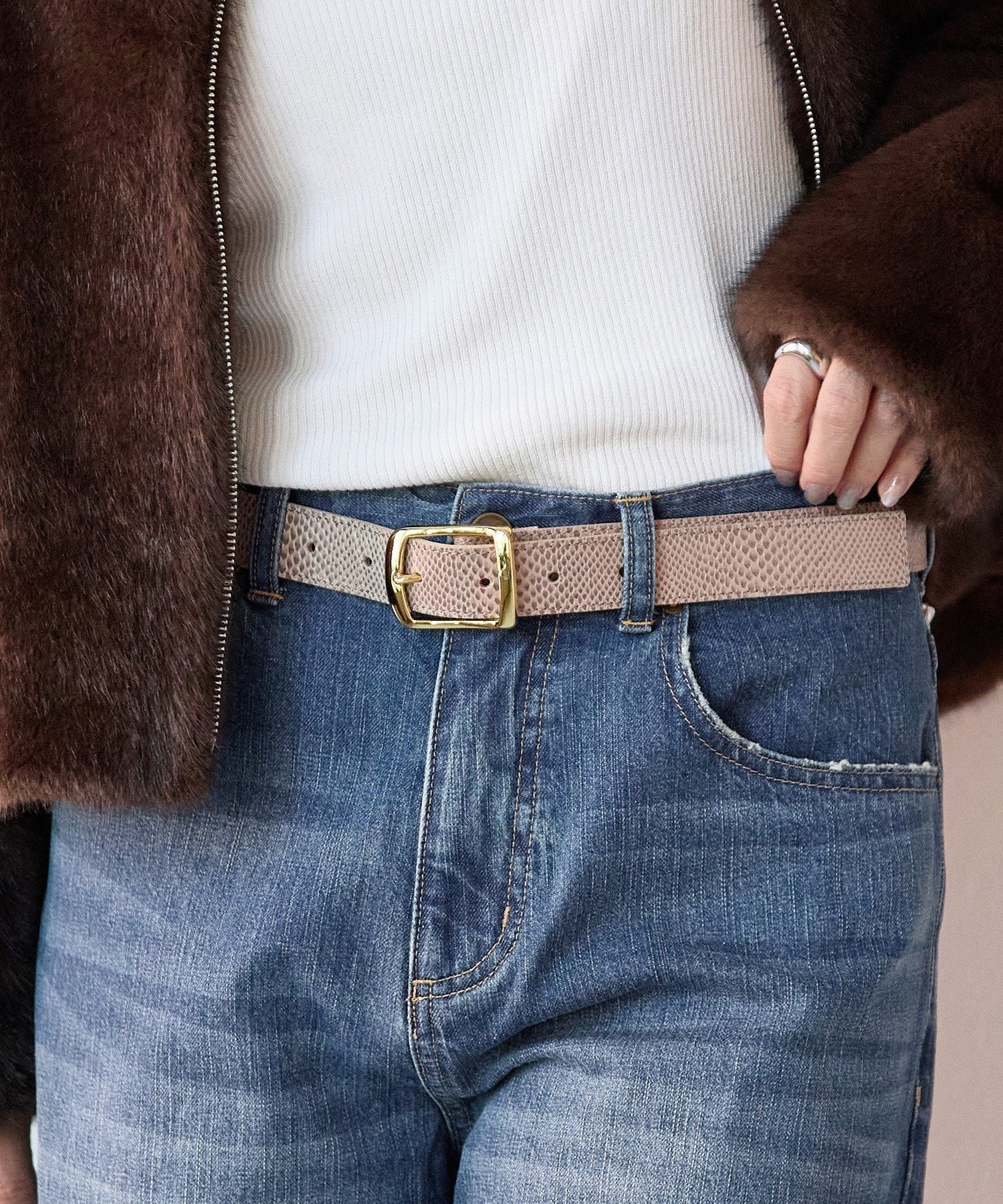 RIVE DROITE 【MONN.:.(モン)】SHIHOコラボ型押しベルト リヴドロワ ファッション雑貨 ベルト レッド ..