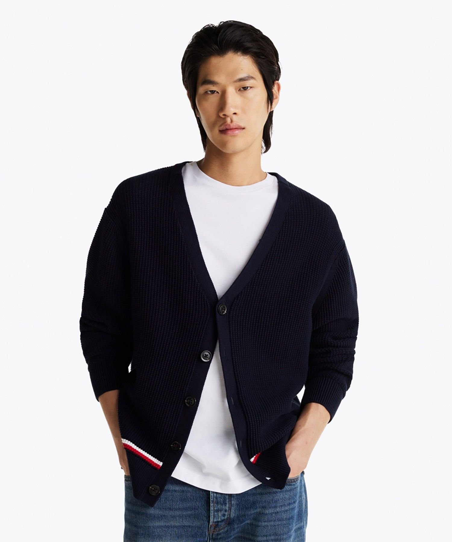 【SALE/20%OFF】TOMMY HILFIGER ストラクチャーグローバルストライプカーディガン トミーヒルフィガー トップス ニット ネイビー【送料無料】
