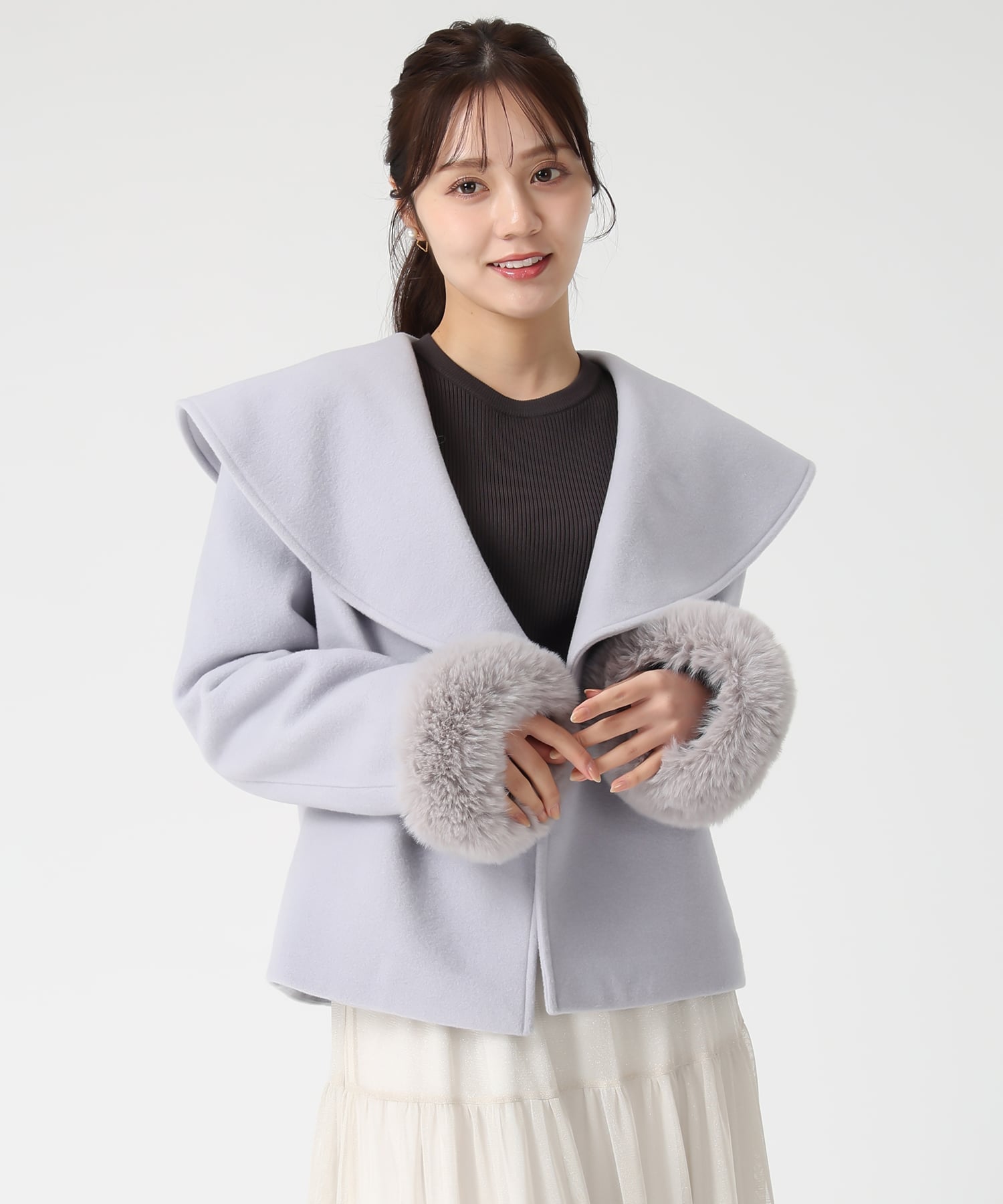 31 Sons de mode 2025秋冬新作 ビッグカラーショートコート トランテアン ソン ドゥ モード ジャケット・アウター その他のジャケット・アウター グレー ブルー【送料無料】のサムネイル