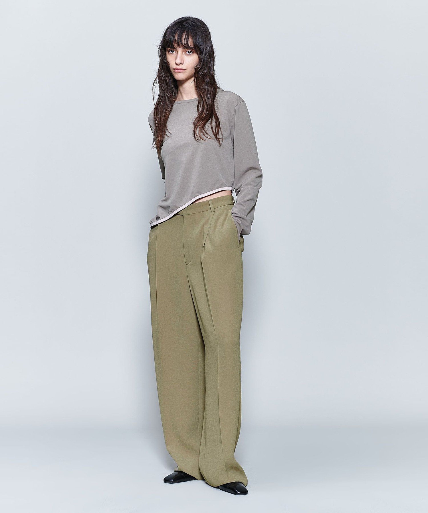 6(ROKU) ＜6(ROKU)＞ジョーゼット ストレート タック パンツ ユナイテッドアローズ アウトレット パンツ スラックス・ドレスパンツ グリーン ブラック