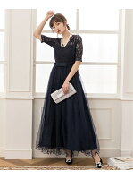 DRESS STAR DRESS STAR/総レース5分袖&結婚式・お呼ばれ ワンピースドレス ドレス スター ワンピース 半袖ワンピース ネイビー ピンク ブラック ベージュ レッド