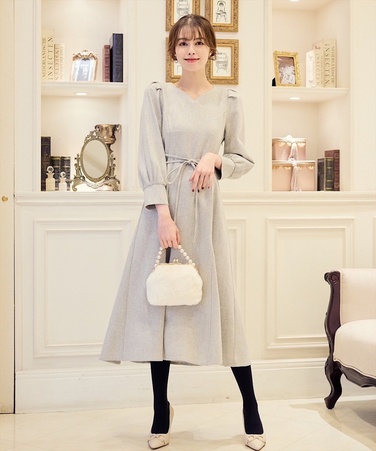 Swingle ハートネックツイード美シルエットワンピース スウィングル ワンピース・ドレス その他のワンピース・ドレス ブラック【送料無料】のサムネイル