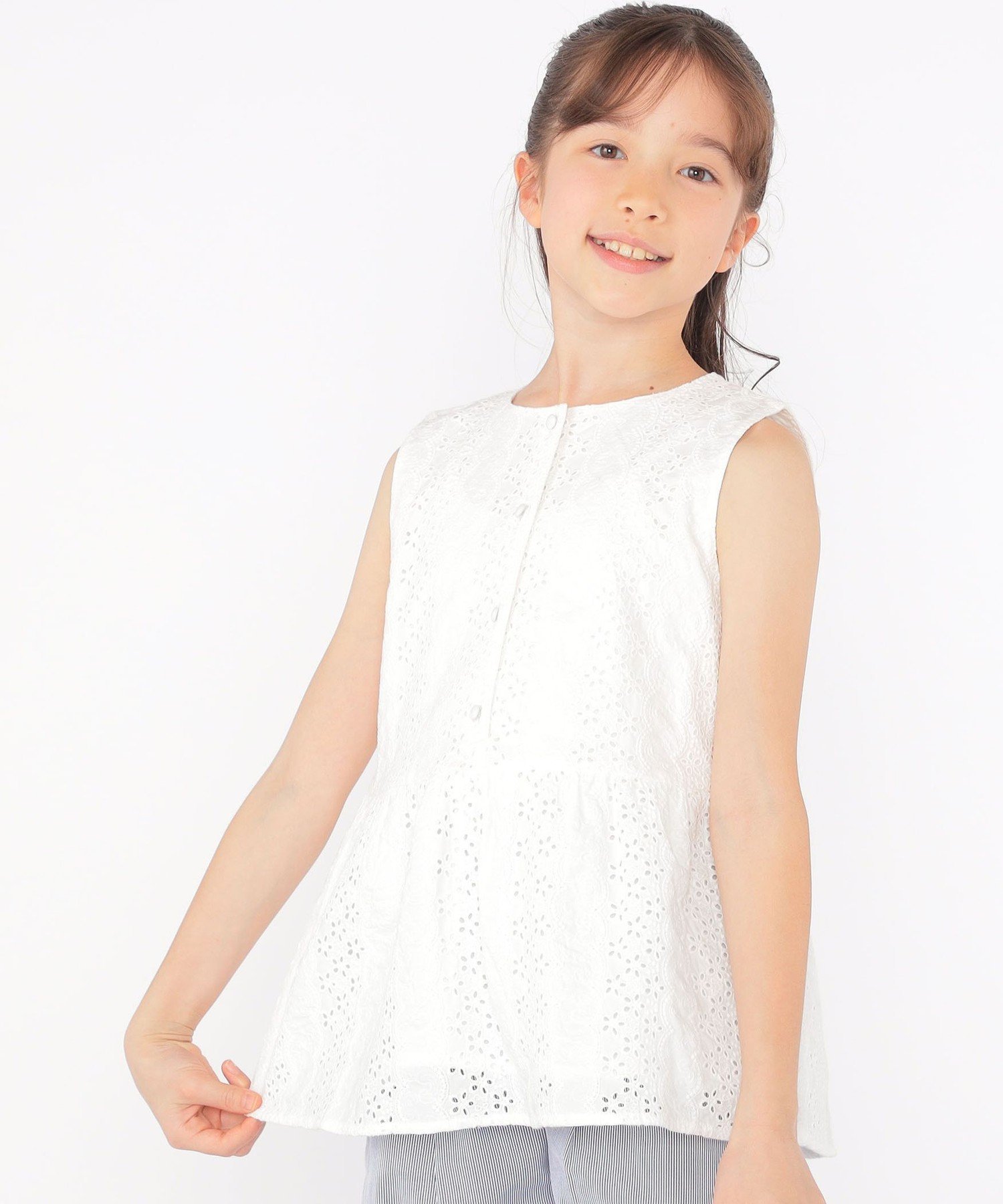 楽天Rakuten FashionSHIPS KIDS SHIPS KIDS:140~150cm / レース ペプラム ノースリーブ ブラウス シップス トップス シャツ・ブラウス ホワイト ブルー【送料無料】