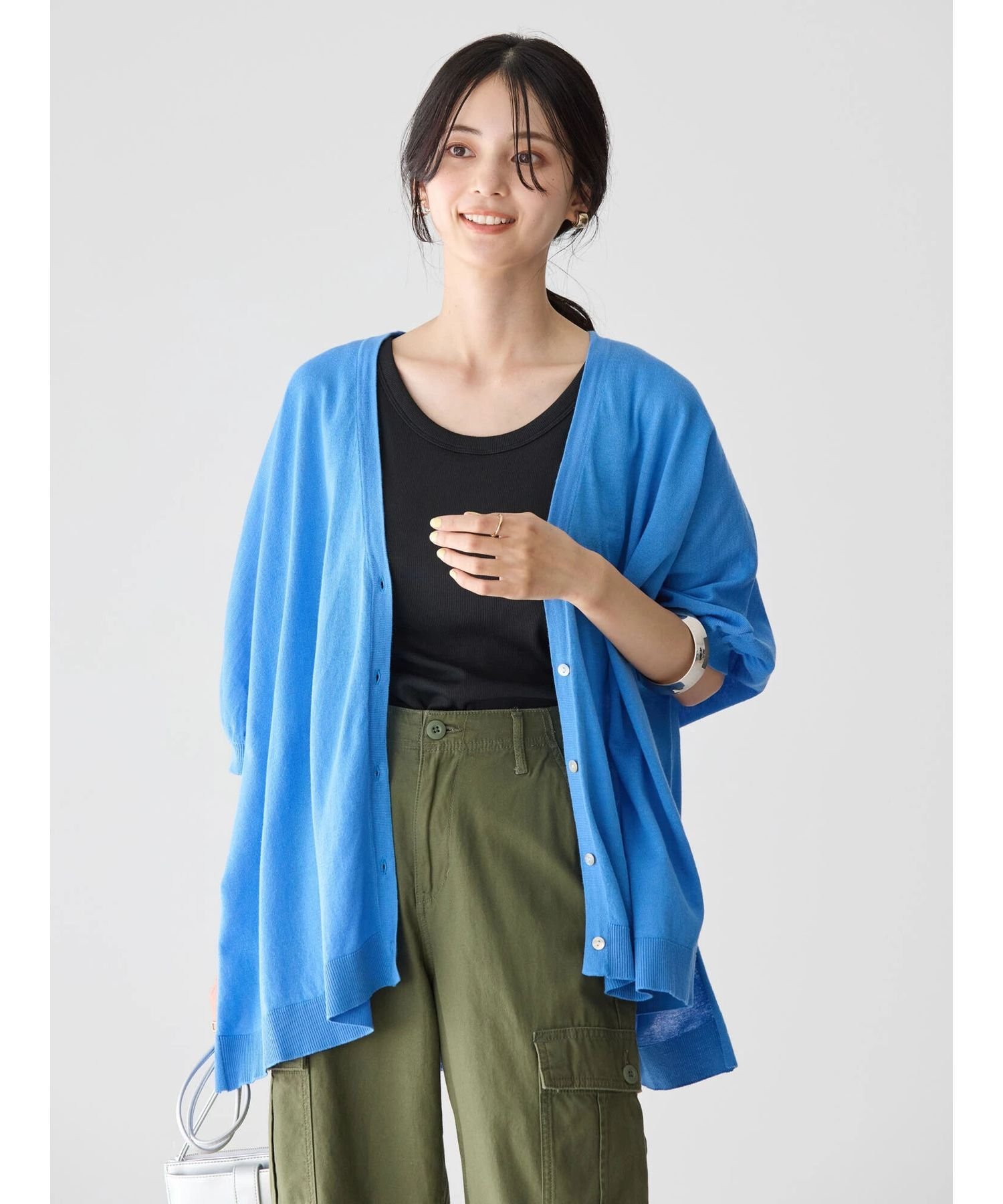 【SALE／11%OFF】AMERICAN HOLIC UVカットポンチョニットカーディガン/紫外線防止/羽織り/体型カバー/夏/春/24SS アメリカン ホリック トップス カーディガン ネイビー ホワイト グリーン ブルー イエローのサムネイル