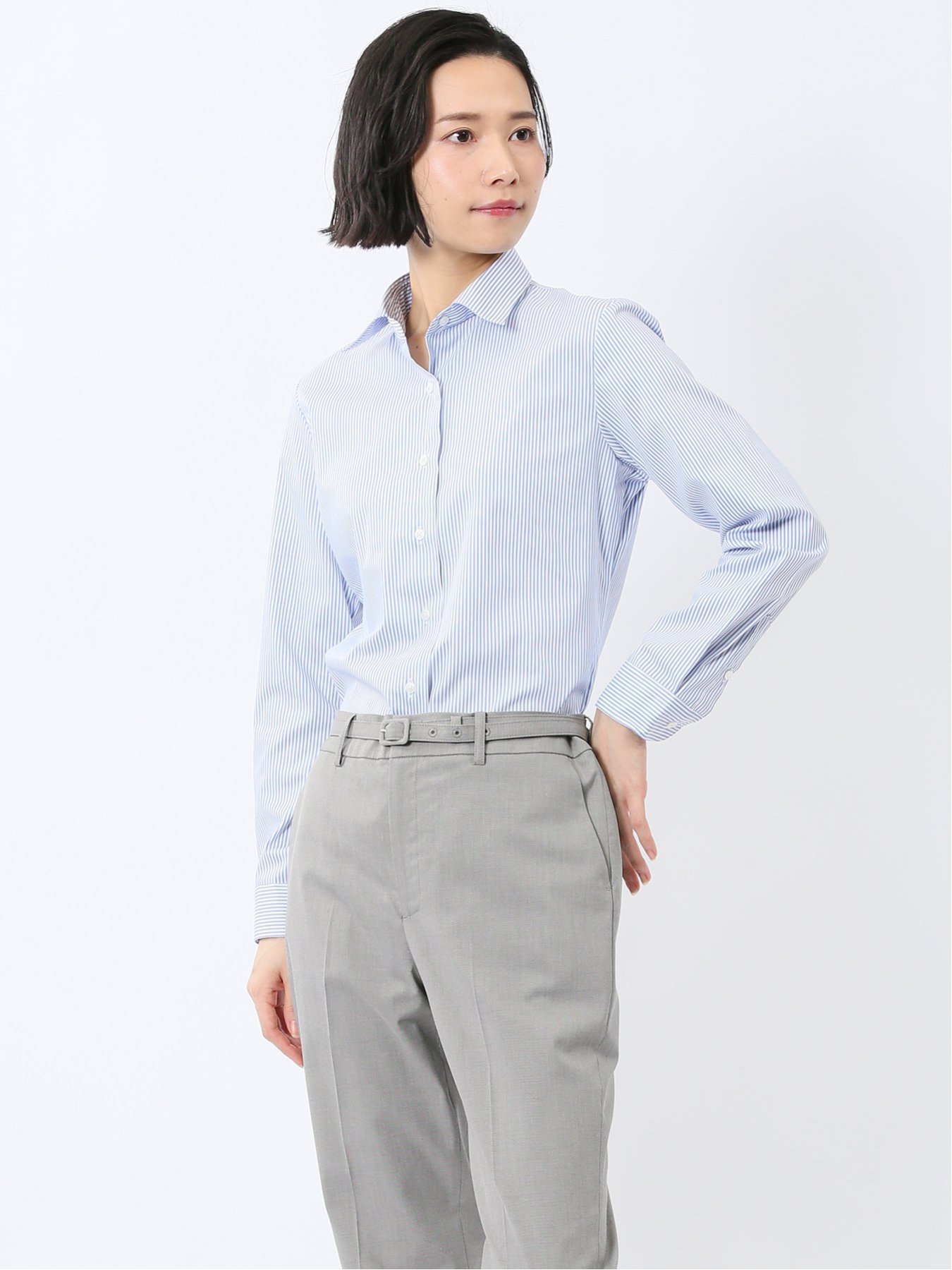 m.f.editorial 嬉しい機能 レギュラーカラー 長袖シャツ ストライプ 【25SS】 長袖