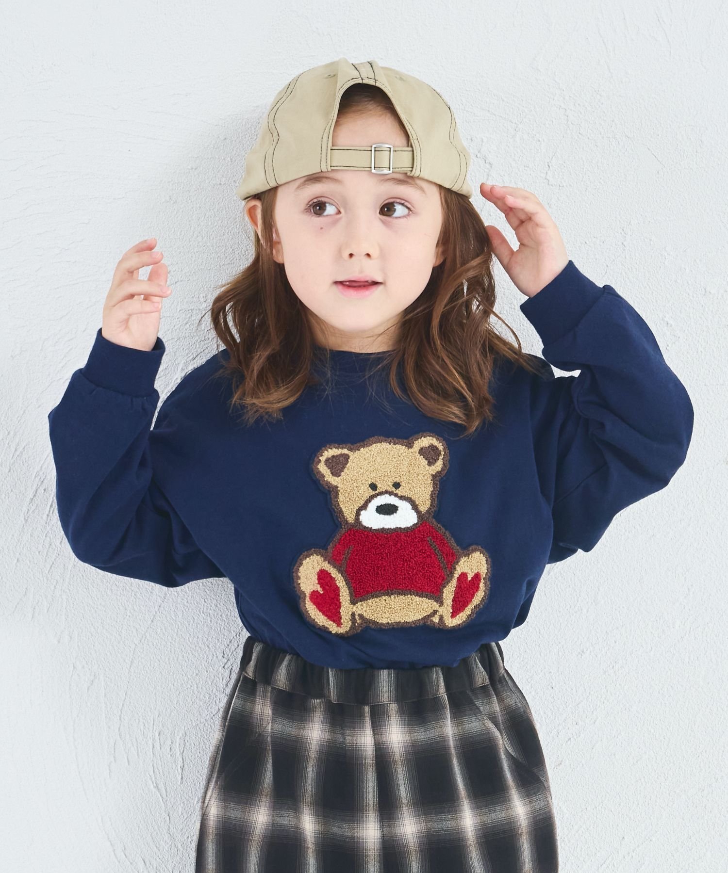 pairmanon 【綿100%】ユニセックス サガラ刺繍 くまモチーフ 長袖Tシャツ ペアマノン トップス カットソー・Tシャツ ホワイト ネイビー ブラウンのサムネイル