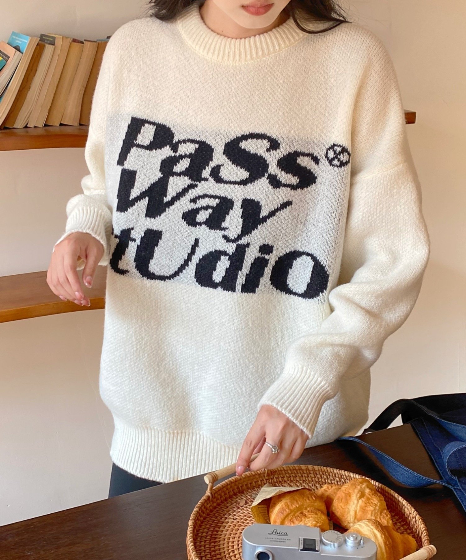 Pass Wayジャガードロゴニット ディアベル トップス ニット ピンク ホワイト ブラウン ブラック グレー