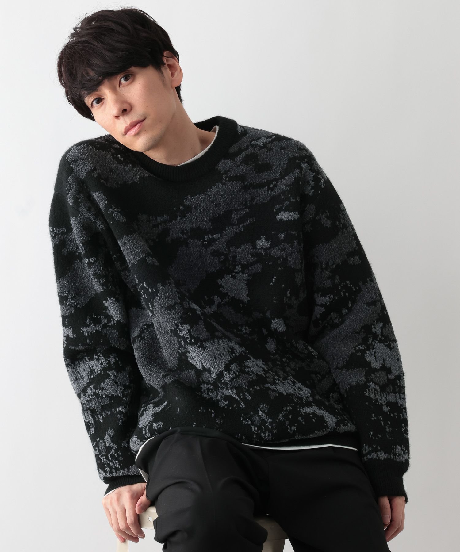 GLOBAL WORK アブストラクトモールニット/581059 グローバルワーク トップス ニット ブラック ホワイト..