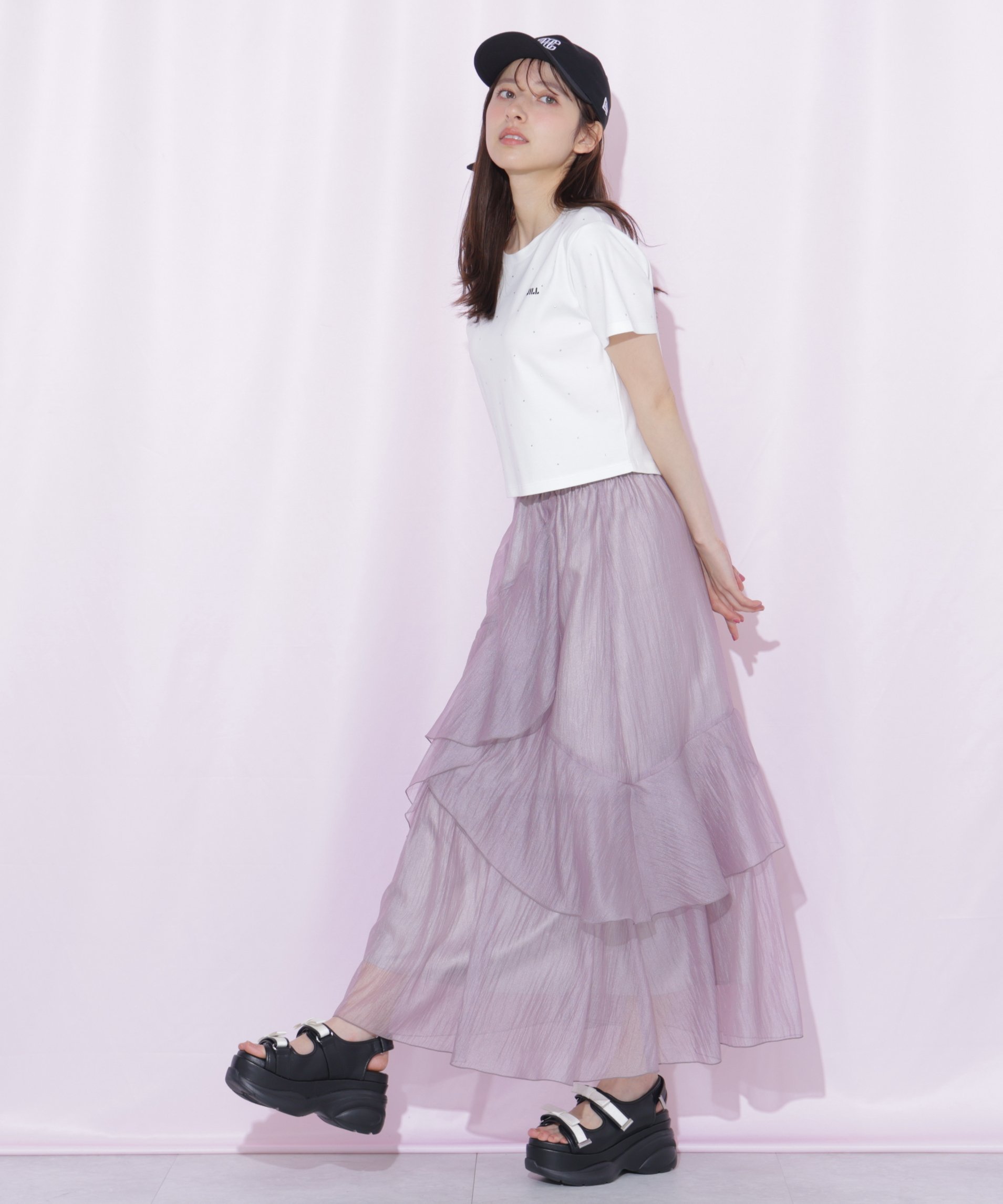 JILL by JILL STUART 縦ラッフルシアースカート ジル バイ ジル スチュアート スカート その他のスカート ブラック ホワイト ピンク