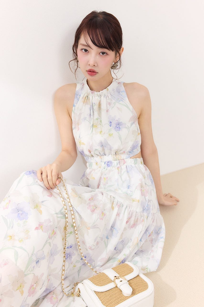 rienda 【AKB48 伊藤百花さん着用アイテム】【女神ワンピース】ホルターネックギャザーフレアワンピース リエンダ ワンピース・ドレス ワンピース グレー ブラック ピンク ホワイト