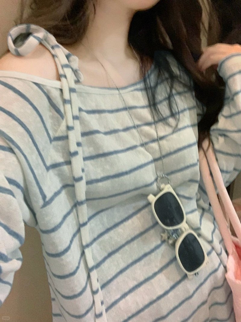 【SALE／10%OFF】LADY LIKE 【春夏新作】肩リボンワンショルダーボーダートップス ディアベル トップス カットソー・Tシャツ ブルー