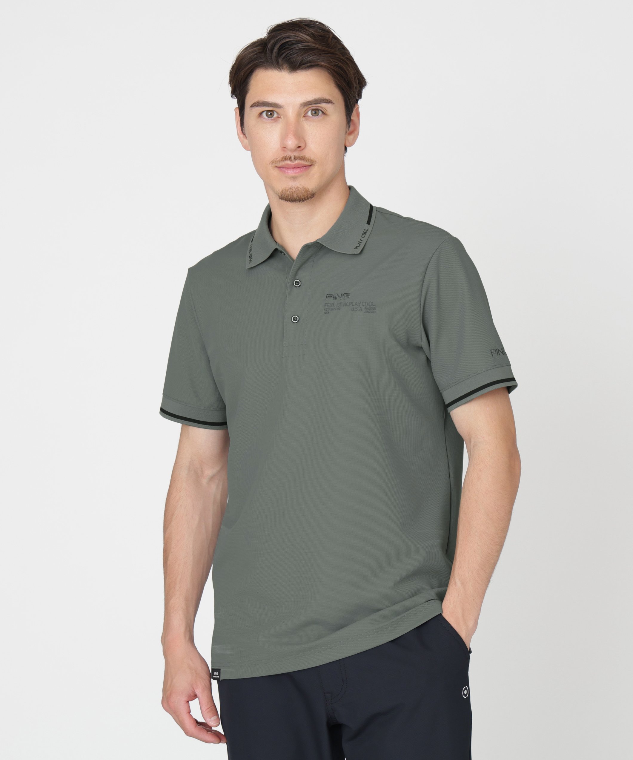PING APPAREL [PING APPAREL][接触冷感・UVカット]ワッフルロゴジャガード衿半袖ポロシャツ (MENS) ピン アパレル トップス ポロシャツ グレー ホワイト ブラック【送料無料】