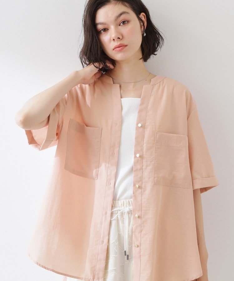THE SHOP TK 【M-XL/さりげなく二の腕カバー】5分袖Wポケットシャツ ザ ショップ ティーケー トップス シャツ・ブラウス ネイビー ピンク ホワイト ブルー