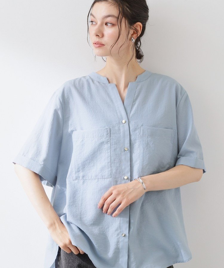 THE SHOP TK 【M-XL/さりげなく二の腕カバー】5分袖Wポケットシャツ ザ ショップ ティーケー トップス シャツ・ブラウス ネイビー ピンク ホワイト ブルー