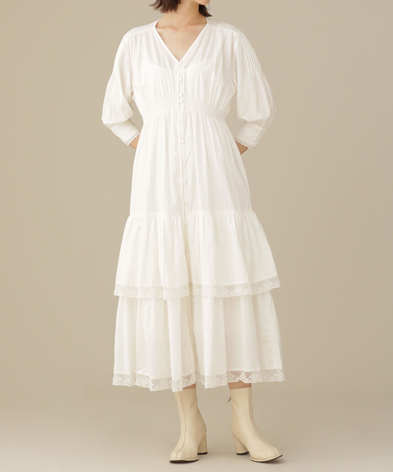 【SALE／60%OFF】NANO universe casa fline/ティアードレースドレス ナノユニバース ワンピース・ドレス ワンピース ホワイト グリーン カーキ【送料無料】のサムネイル