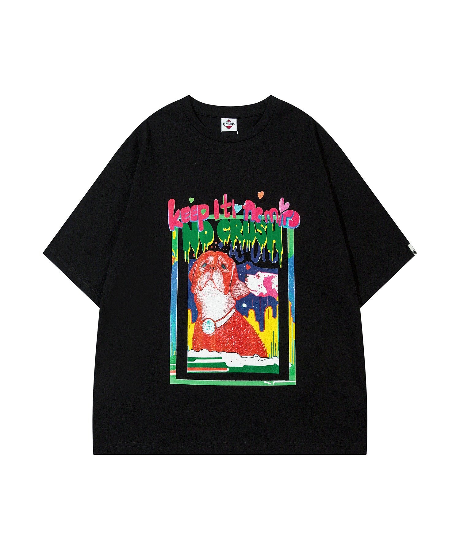 HOOK HOOK -original- 「NO CRUSH」Y2Kプリント半袖TEE アイモハ トップス カットソー・Tシャツ ブラウン ブラック ベージュ ホワイト ピンク パープル ブルー レッド