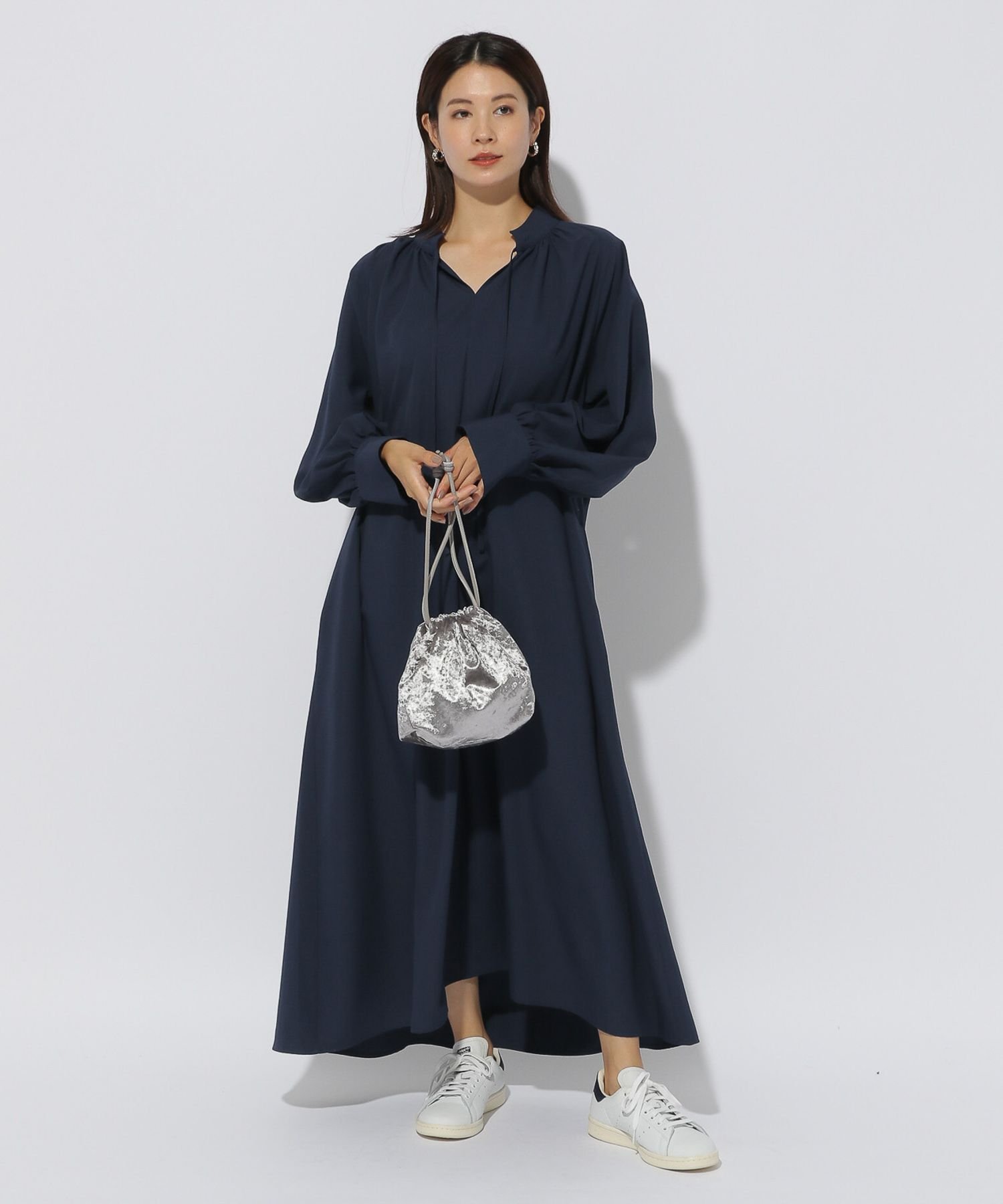 【SALE／50%OFF】Elura アイロンいらずカフタンワンピース＜低身長サイズあり＞/150386 エルーラ ワンピース・ドレス ワンピース イエロー ネイビー【送料無料】